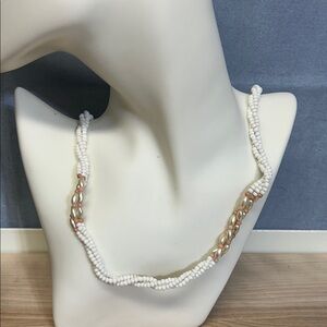 Elegant White and pink Beaded long Necklace 26 inches